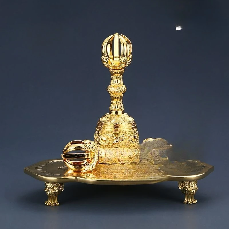

Shingyan Esoteric Dharma Tool, Five Kinds of Bell, Five-strand Bell Pestle, Brass Plated 24k Three-piece Set