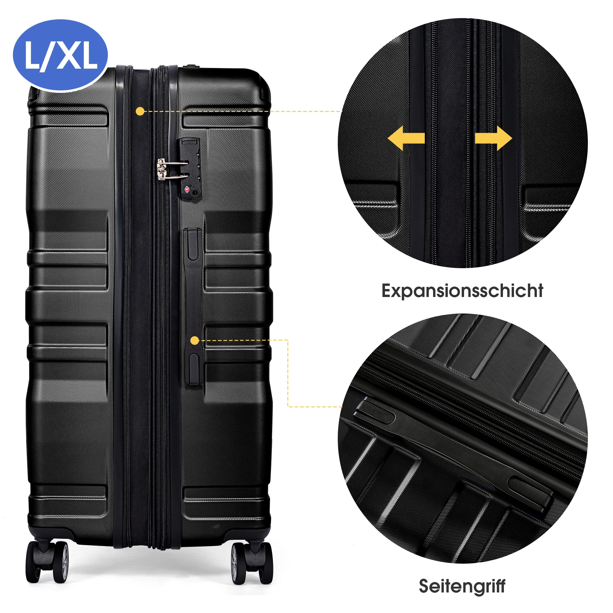 Hard-Shell hand luggage case with TSA lock and universal wheel expandable side handle 3-piece set