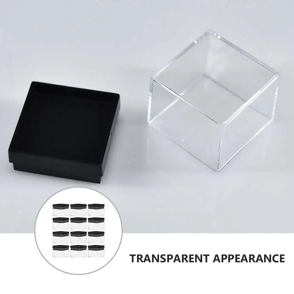 

12Pcs Transparent Plastic Square Storage Boxes Durable Clear Display Case Specimen Collection Jewelry Organizer Case