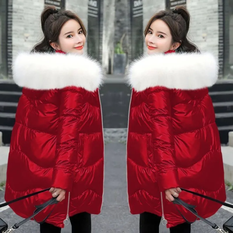

Padded Jacket Women's Trend Winter Warm Thick Coat New Cotton-padded Clothing Medium Long Large Fur Collar Casual Bread Clothing