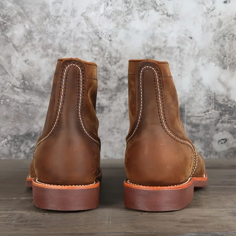Top Quality Handmade Casual Men's Ankle Boots, Vintage Tooling Cowhide Motorcycle Boots for Spring Autumn, Big Size