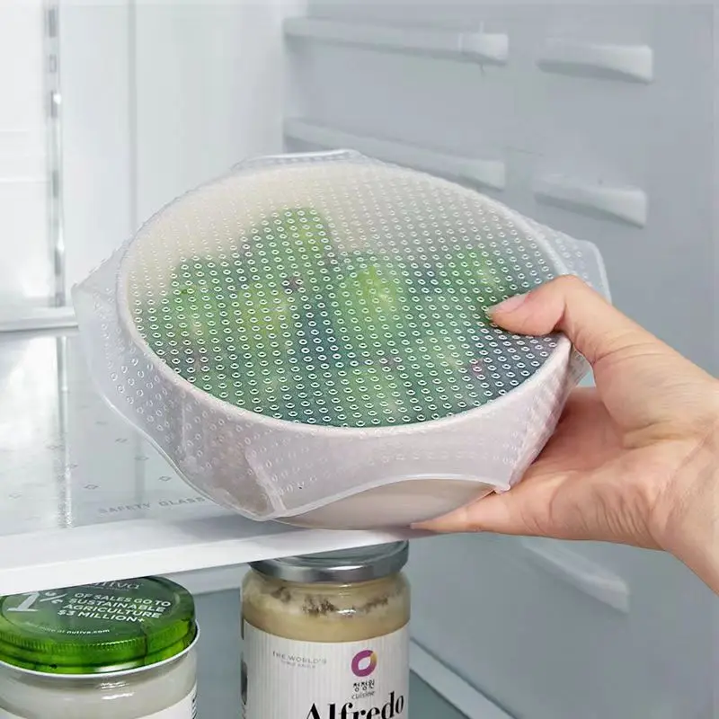 Película de silicona transparente sellada para refrigerador, 4 Uds S/M/L, para mantener los alimentos frescos, se puede calentar en horno microonda