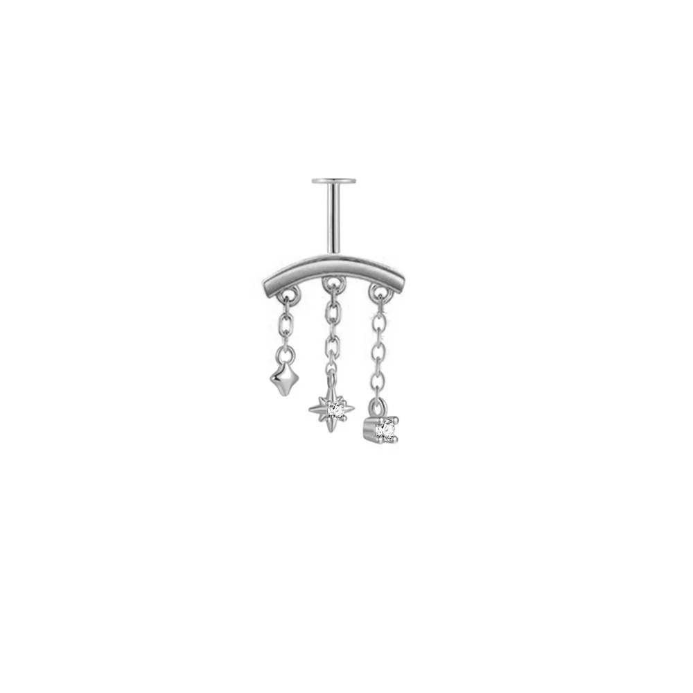 CANNER 1 ST 925 Sterling Zilver Achtpuntige Ster CZ Piercing Oorbel Voor Vrouwen Ins Kwastje Ketting Stud oorbel Party Fijne Sieraden