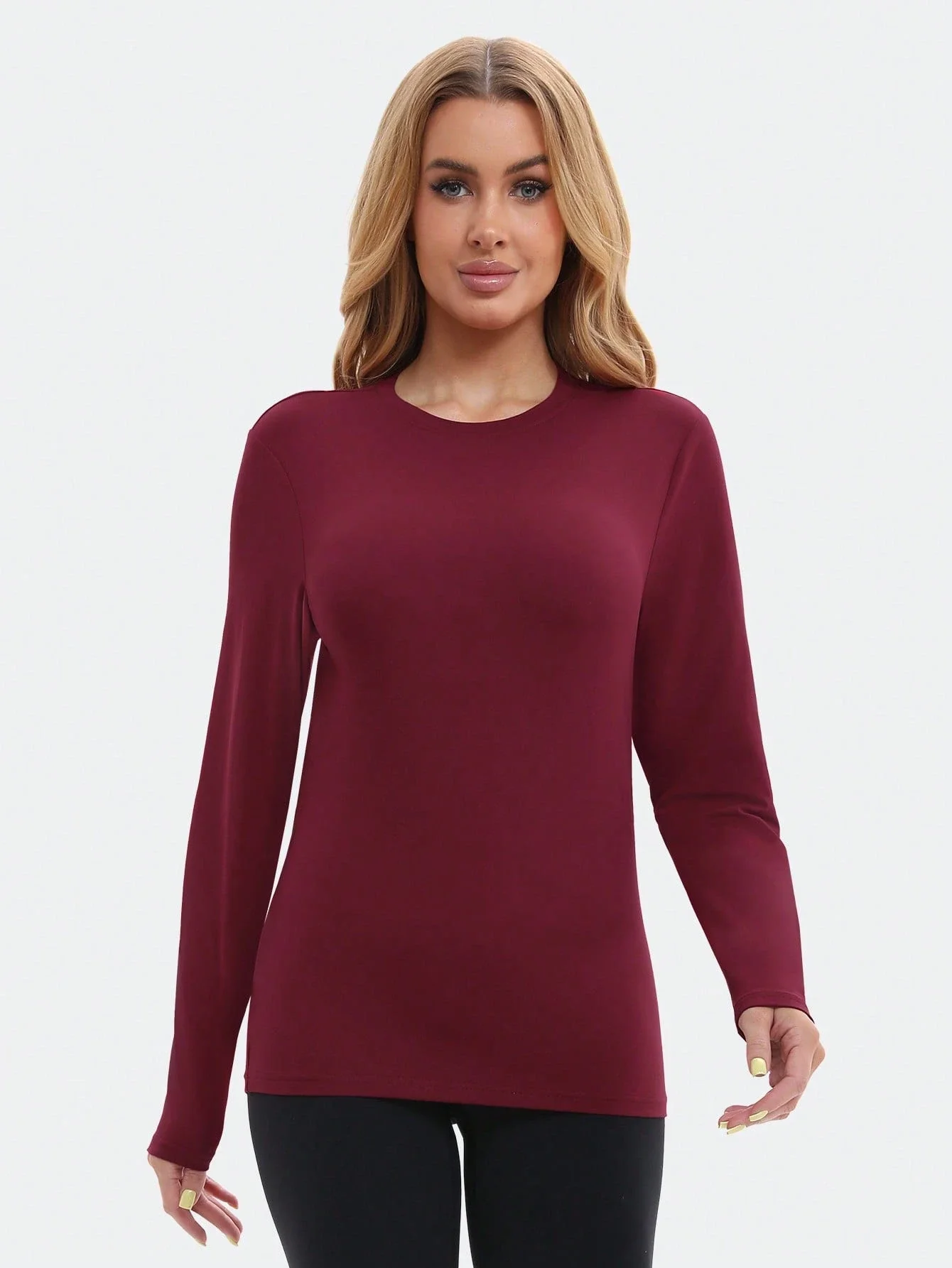 Women's Long Sleeve Crew Neck Slim Fit Basic Top For Gym Workout Athletic Underscrub