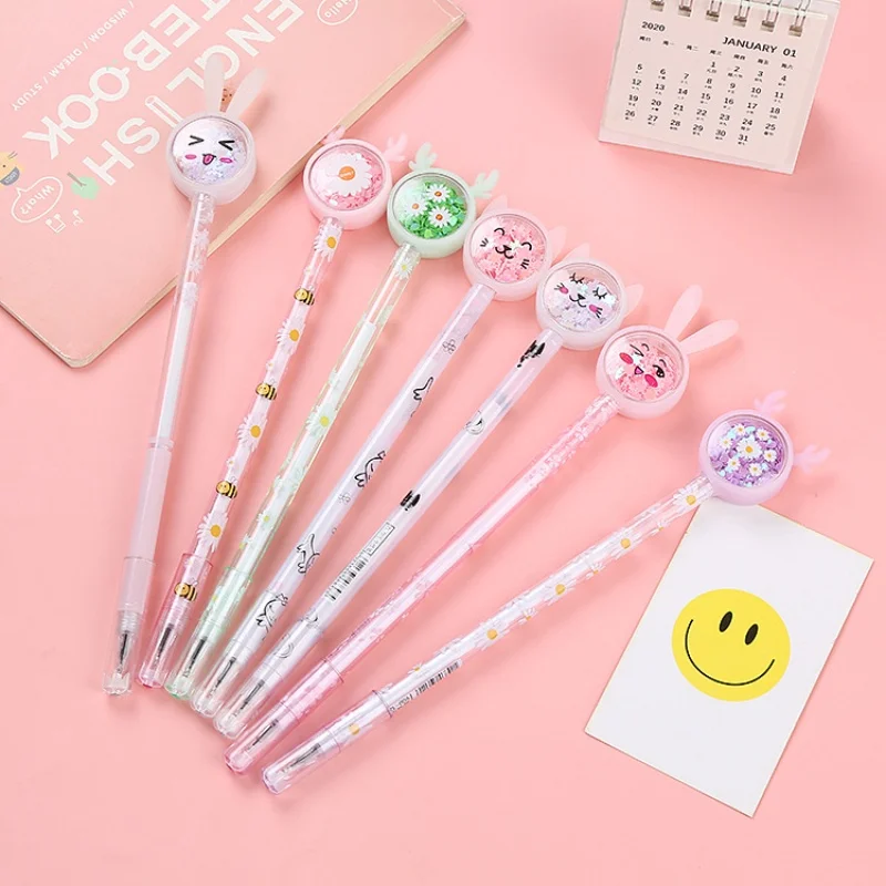 Random 4pcs Creative Neutral Pen Cartoon Glitter Pen Student Exam Black Water Pen High Beauty Office Stationery Signature Pen