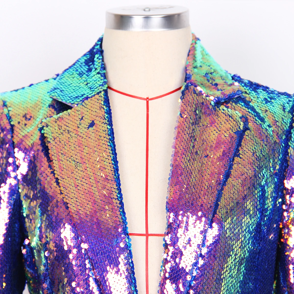 S-3XL High Quality New Fashion Sequins Colorful Polo Collar One Button Long Sleeve Fit Shiny Clothing Coat Women Blazer