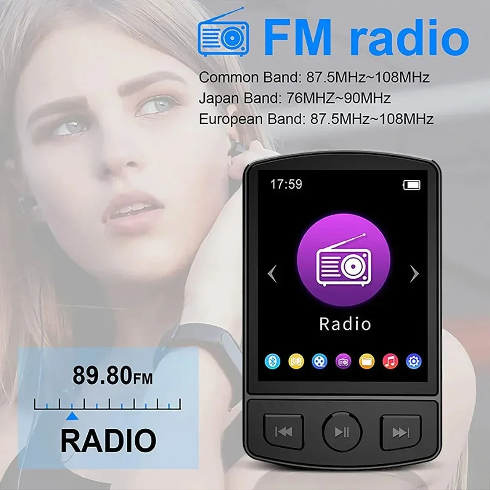 مشغل MP3 محمول مشبك رياضي وكمان HiFi مشغل صوت بلوتوث FM محول الصوت طالب وكمان شاشة 1.8 بوصة ,Portable MP3 Player Sport Clip Walkman HiFi Sound Player Bluetooth FM Audio Adapter Student Walkman 1.8 Inch Screen