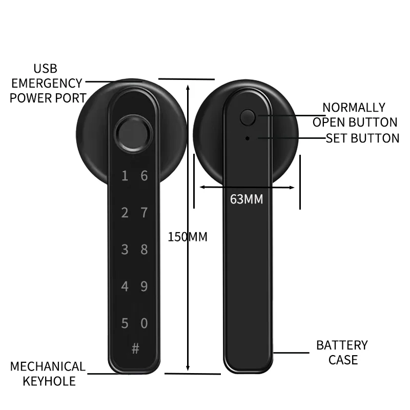 PHIPULO Tuya Remote Control Smart Fingerprint Password Lock Electric Biometrics Code Number Single Latch Bluetooth Door Lock