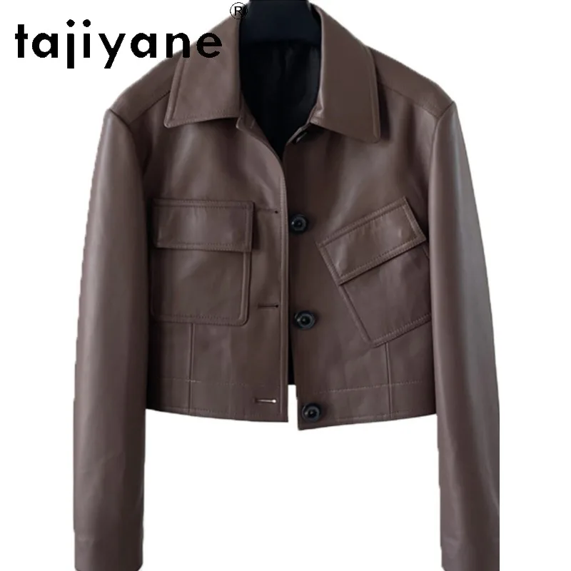 

TAJIYANE Genuine Leather Jacket Women Irregular Double Pockets Coats Short Jacket Sheepskin Motorcycle Jackets for Woman Jaqueta