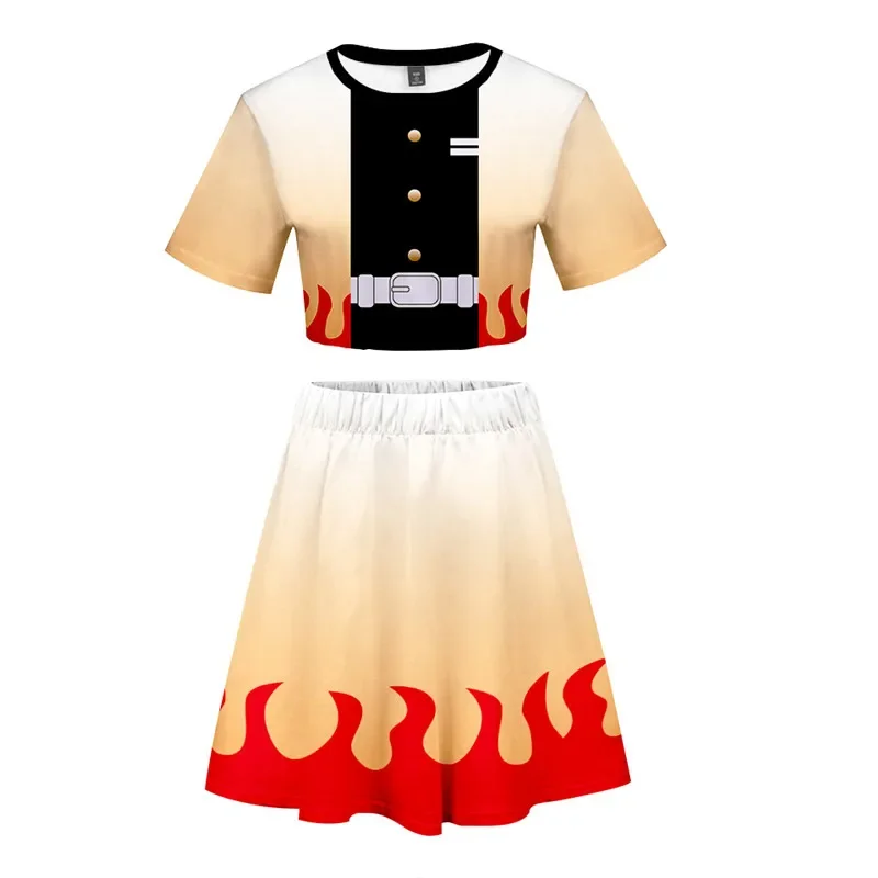 Demon Slayer Kimetsu no Yaiba Cosplay Costume Zenitsu Kamado Nezuko Uniform T Shirt Crop Top Skirt Anime Dress Sportswear