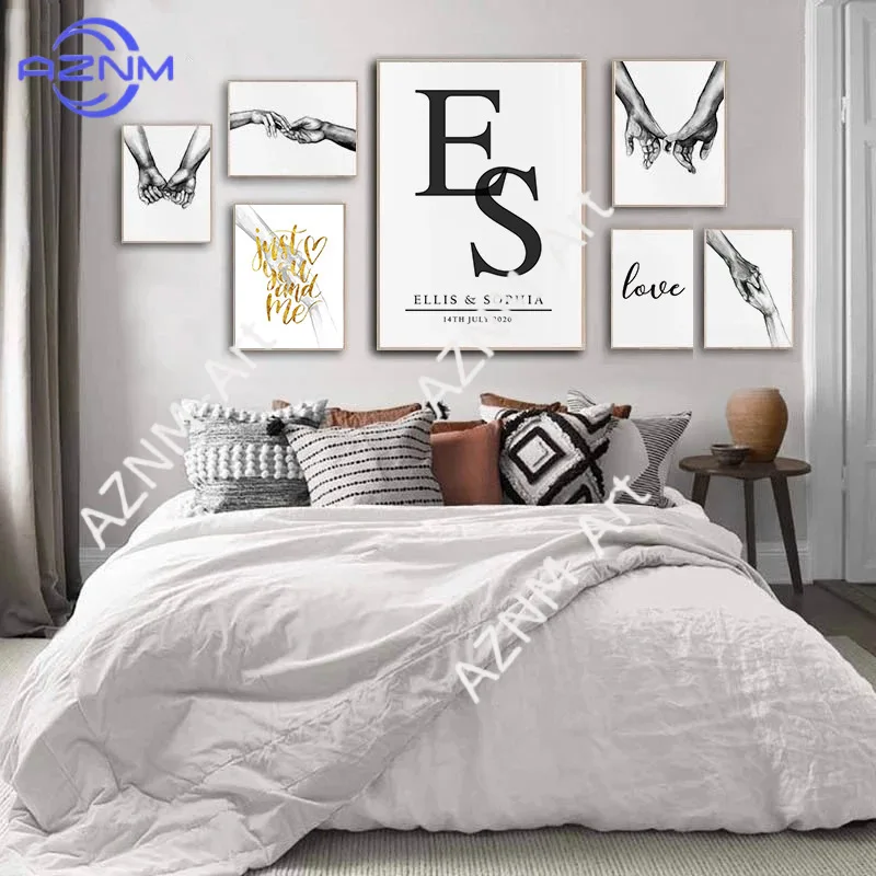 1 Stück, Schwarz-Weiß-Skizze eines Paares, englische Schlafzimmer-Leinwandmalerei, Dekorationen