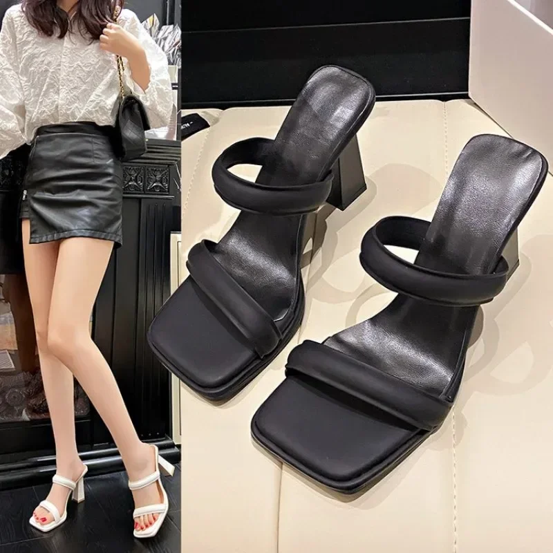 2024 New Designer Summer Pumps Slippers Sandals Shoes Women High Heels Square Toe Sandal Lady Shoes High Heels Women