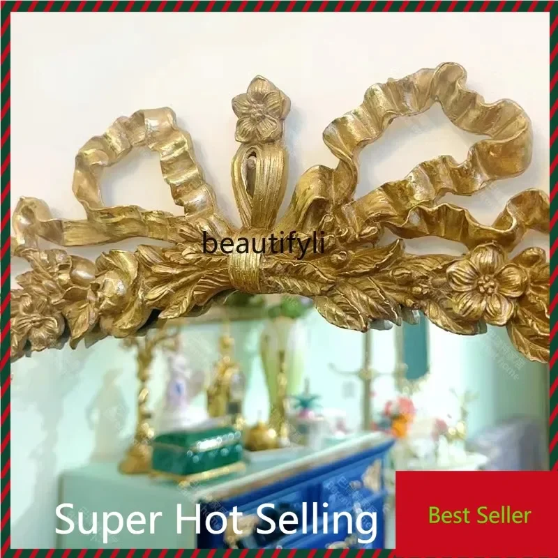 YL  Retro Romantic Engraved Bow Oval Cosmetic Mirror Decorative Entrance Mirror