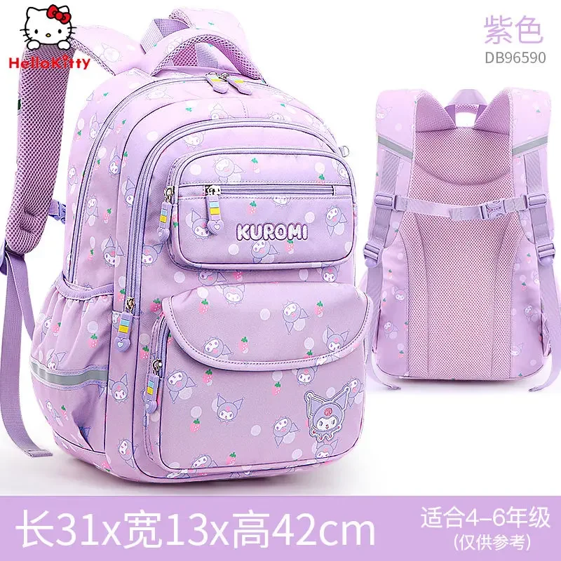 Sanrio Kuromi Mochilas para Crianças, Proteção Coluna, Redução de Sobrecarga, Estudante Primário, Mochila Feminina