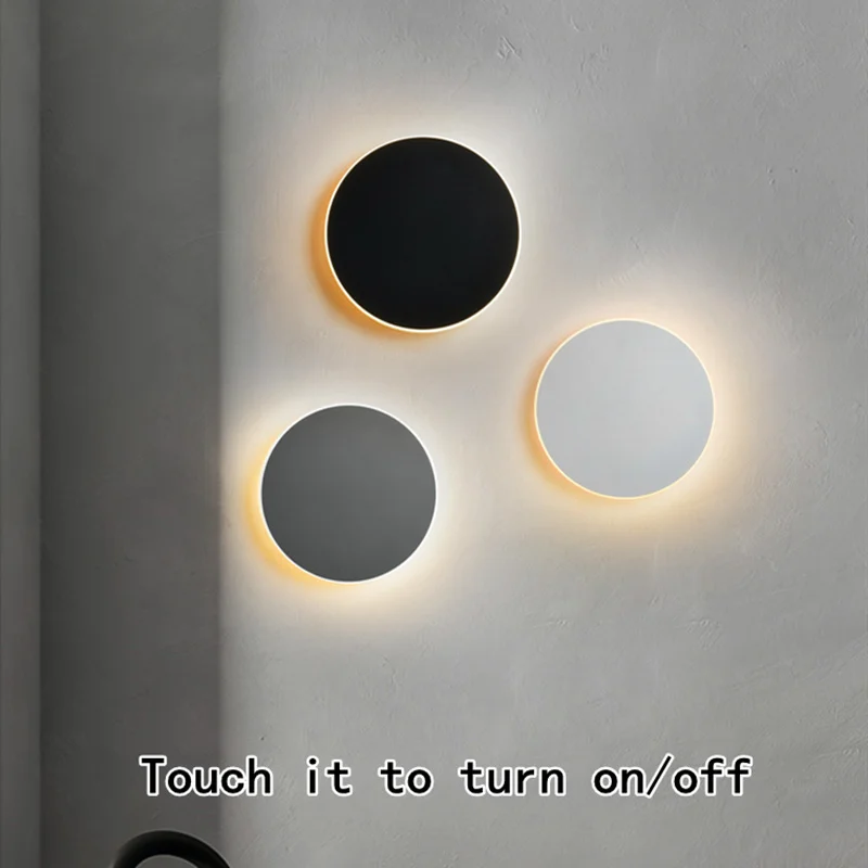 

LED Round Wall Light With Touch Switch Modern Sconce Lamp Indoor Bedroom Bedside Loft Stair Bathroom Night Lights Fixture