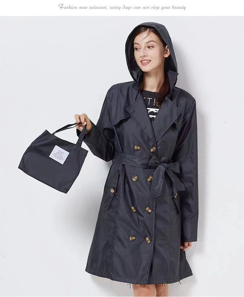 Fashion Women Thin Raincoat Poncho Ladies Waterproof Long Slim Raincoats Adults Outdoor Hiking  Windproof Rain Coat With Belt