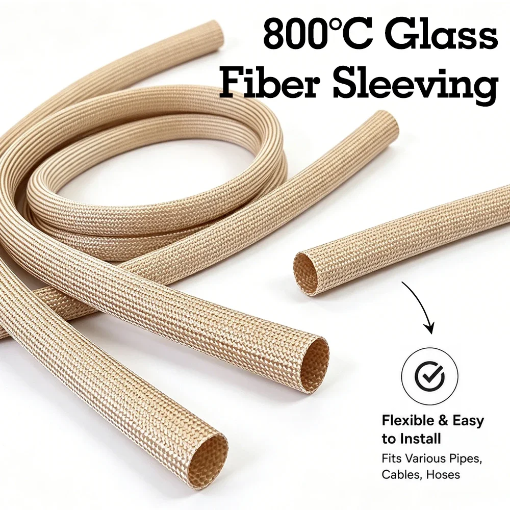 ID 1-30mm 800Deg.C Multi Size Fiberglass Sleeve Cable Sleeve Alkali Free Glass Fiber Tube High Temperature Resistance Insulation