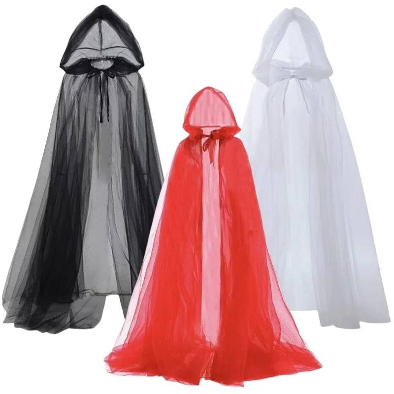 

Hooded Darkness Long Cloak Halloween Witch Role-playing cosplay costume Mesh yarn hooded cool Unisex cloak Festival gifts