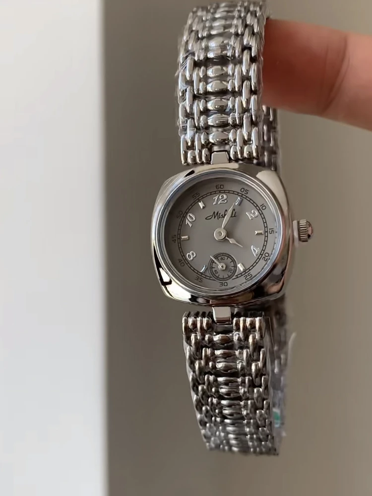 Digital scale small dial design sense silver steel band fashionable temperament women's watch elegant women's watch female gift