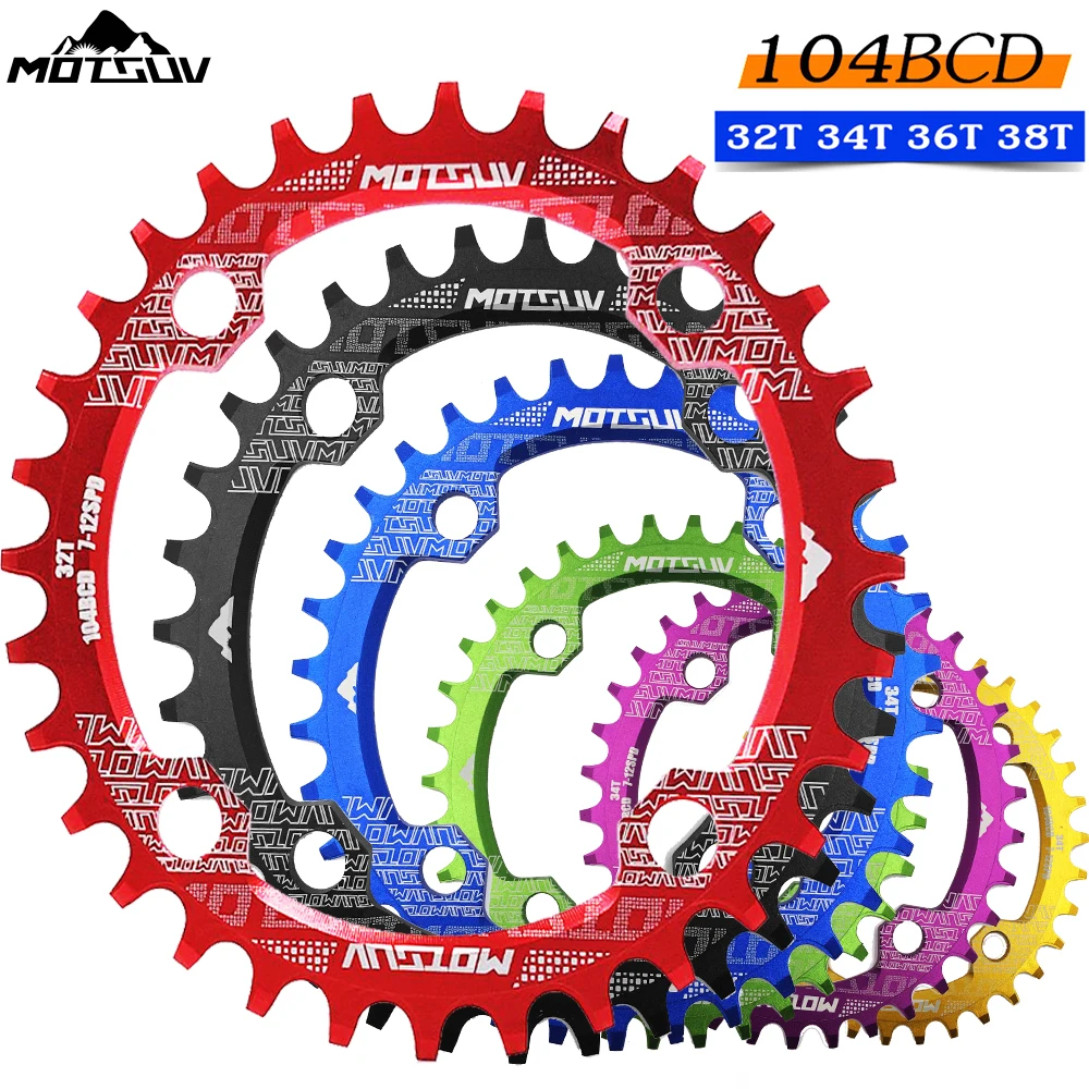 

MOTSUV 104BCD Mountain Bike 32T/34T/36T/38T Narrow Wide Chainring MTB Cycling Plate for Shimano Round Crank Set Chainwheel Parts