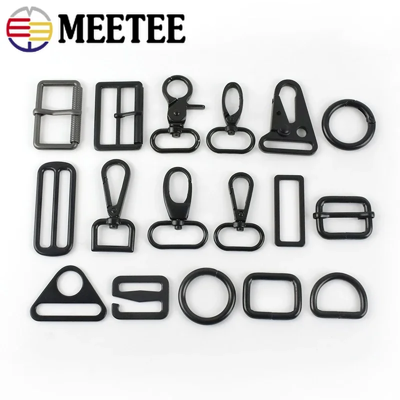 Meetee 5pcs 16-50mm Bag Accessories Metal Buckle Ring Hook Strap Adjust Hang Buckles DIY Webbing Side Clip Spring Hooks Hardware