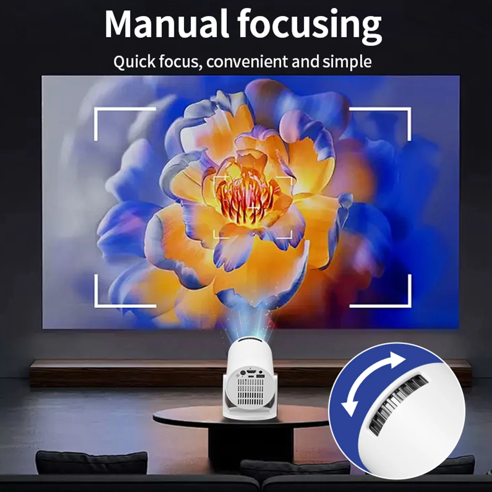 Projector White Wireless Fidelity 270ยฐ Adjustable LED 1080P Portable Movie Projector for Android Phone USB TV Stick Laptop