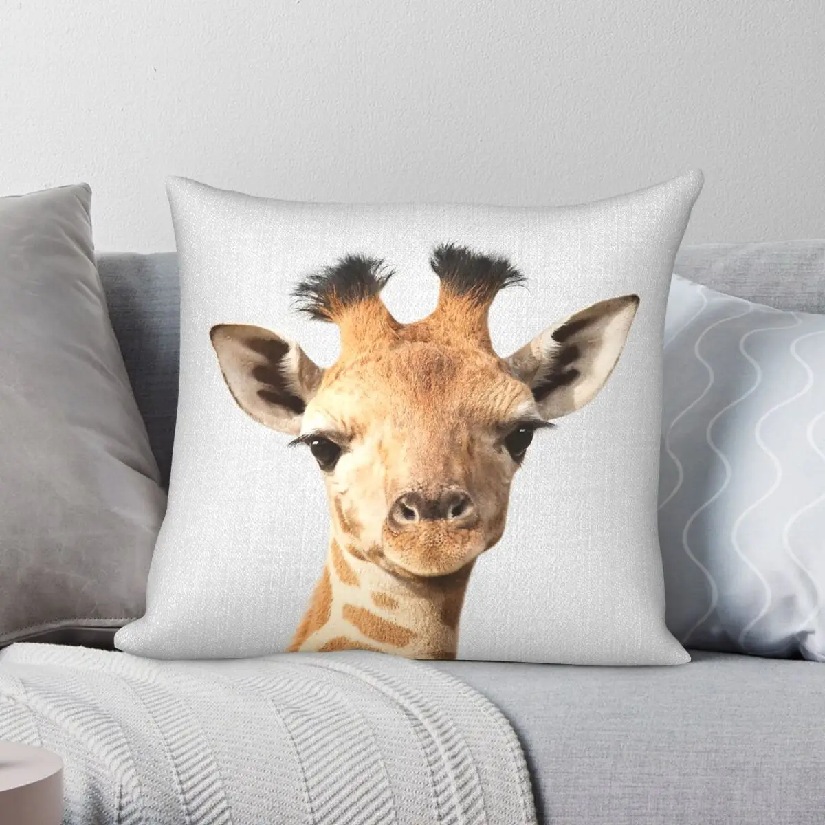 Baby Giraffe Peekaboo Pillowcase Polyester Linen Velvet Printed Zip Decorative Sofa Cushion Cover
