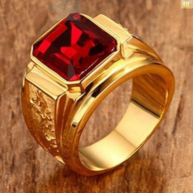 Fashion Men\'s Ring Square Facade Good Stone Inlaid Ring Side Flying Dragon Carving Domineering Men\'s Ring Party Jewelry Accessor