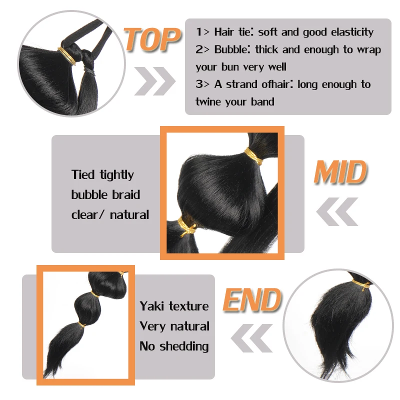 LUPU Synthetic Hair Ponytail Long Kinky Straight Afro Puff Bubble Ponytails Fake Hair Extensions for Black Women Black Pony tail