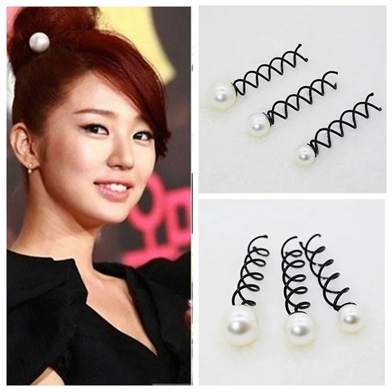 2022 Hot 1 PC  Girls Pearl Black Spiral Spin Screw Bobby Hair Pins Clips Twist Barrette Accessory For Hair Style korean Headwear