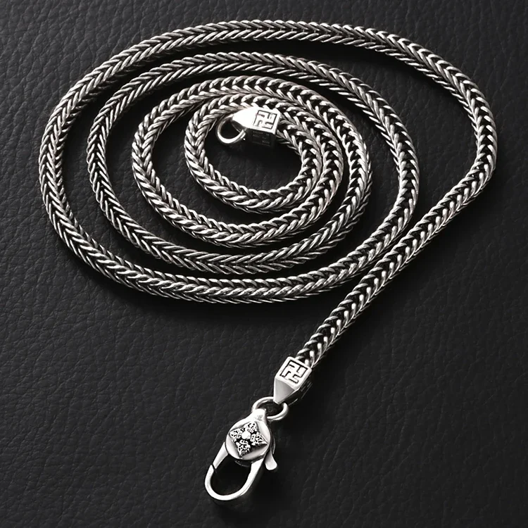 HX Silver Color Handmade 3/4/5mm Foxtail Necklace Men\'s and Women\'s Long Chain Series Luxury Designer Versatile Jewelry