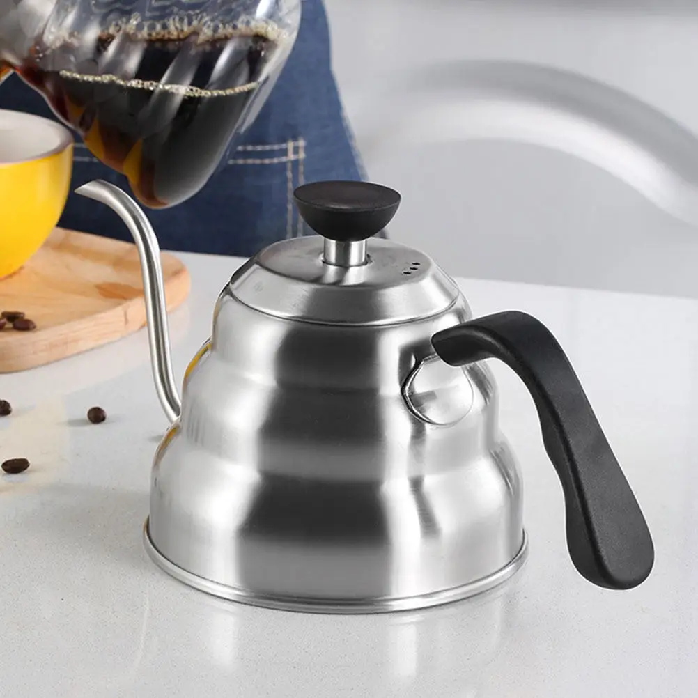 

Металлический кофейник из нержавеющей стали с длинным носиком «гусиная шея», чайник для быстрого нагрева, совместимый с индукционными и газовыми плитами, герметичный