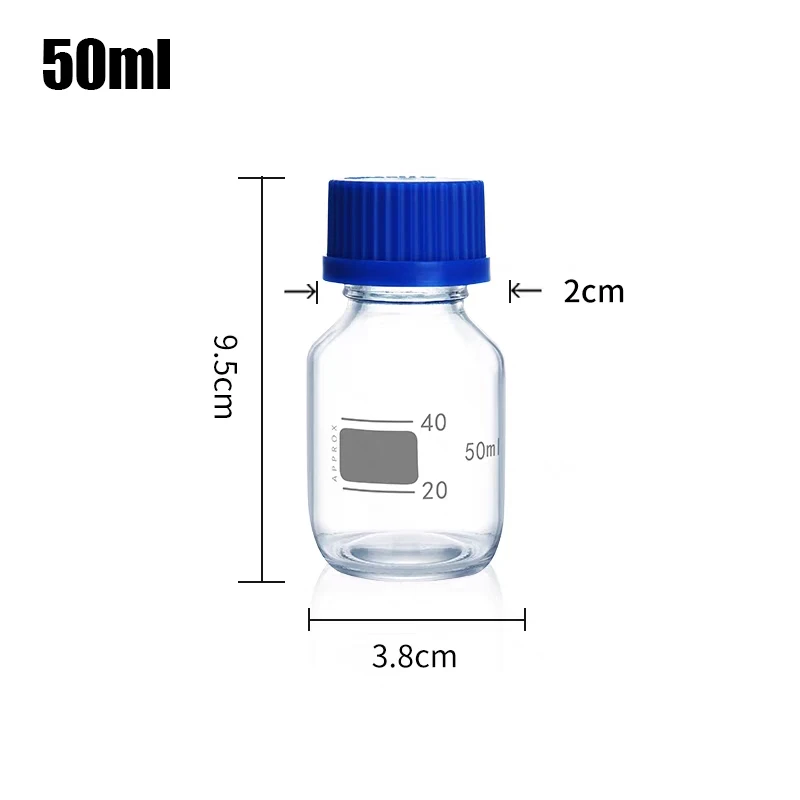 Imagem -03 - Frasco de Reagente de Vidro com Parafuso Azul Transparente Redondo Graduado Médico Laboratório Equipamento Químico 50ml 100ml 250ml