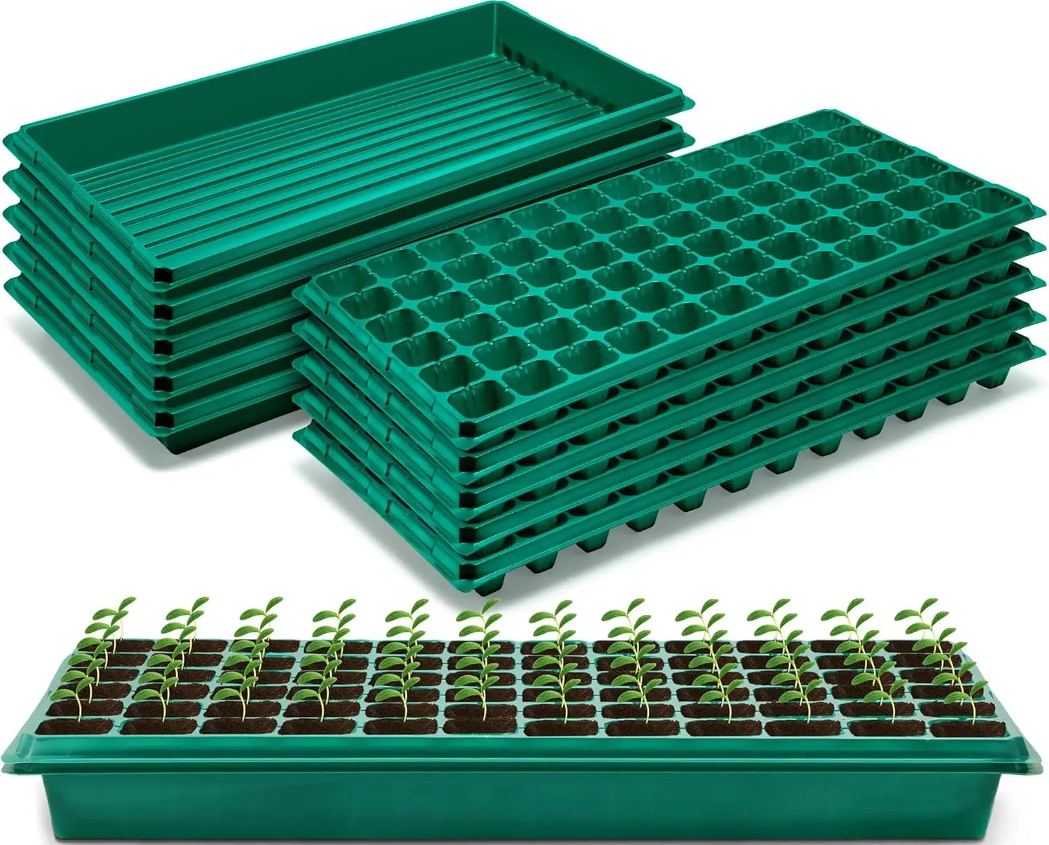 

10 Pcs Seed Starter Kit 72 Cell Seedling Starting Trays and 1020 Trays No Holes Plant Growing Nursery Pots for Gardening