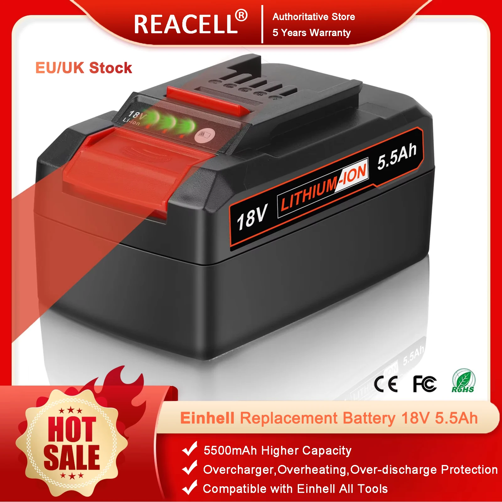 Batterie 18V 5,5Ah Compatible pour Einhell X-ChangeH Power,Einhell 18V Power X-Change X-ChangeH Outils sans fil et Machines de jardin