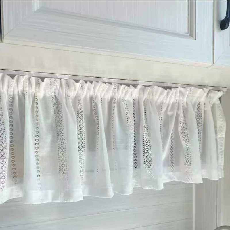 Short Curtain Blocking Gauze Curtain Lace Finished Hollow New Chinese Style Simple Living Room Bedroom Balcony White Gauze