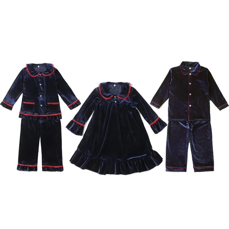 Mudbala Navy Christmas Pajamas Set Lace Winter Kids Girls Family Matching Outfits Toddler Baby Luxury Boys Pyjamas