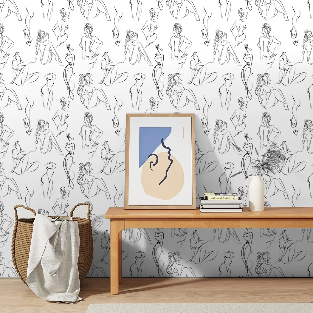 Sexy Black White Lines Abstract Art Peel And Stick Wallpaper Self Adhesive Wall Decor for Home Bathroom
