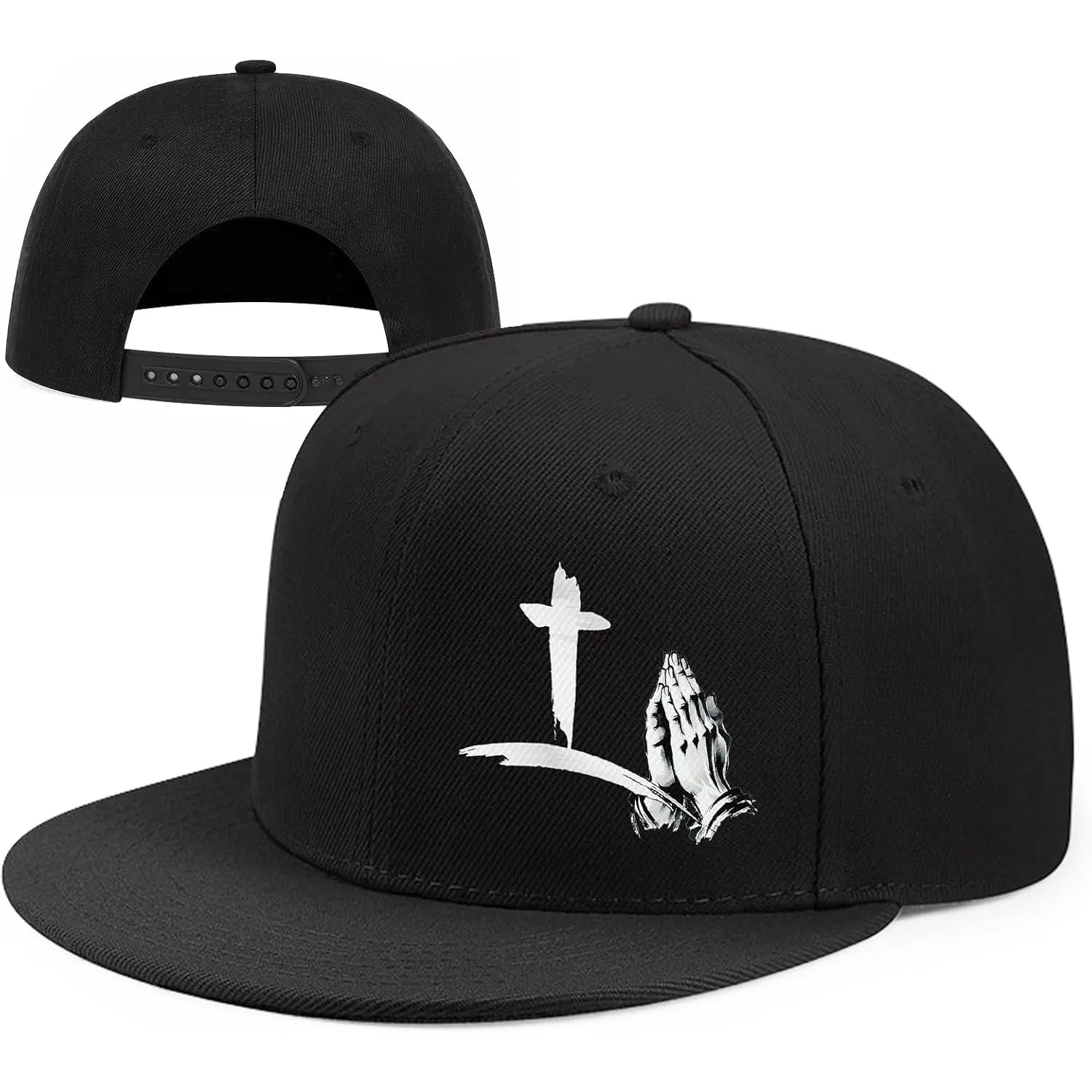 Christian Cross Praying Hands Snapback Baseball Cap Adjustable Flat Bill Unisex Black Hat