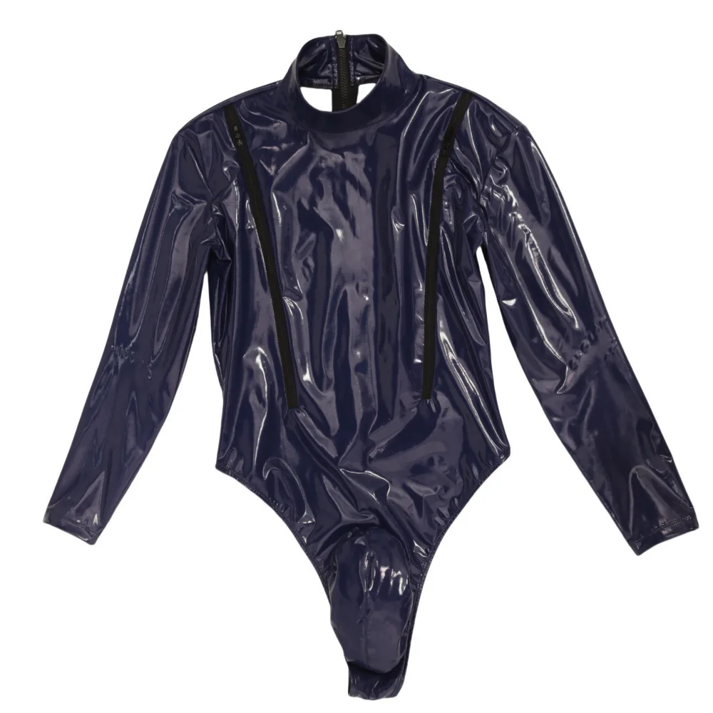 S-4XL سستة مفتوحة التمثال ارتداءها Catsuit لامعة بولي Leather الجلود محدب الحقيبة بذلة جاحظ المنشعب Carapace فتح الصدر الجوارب #3