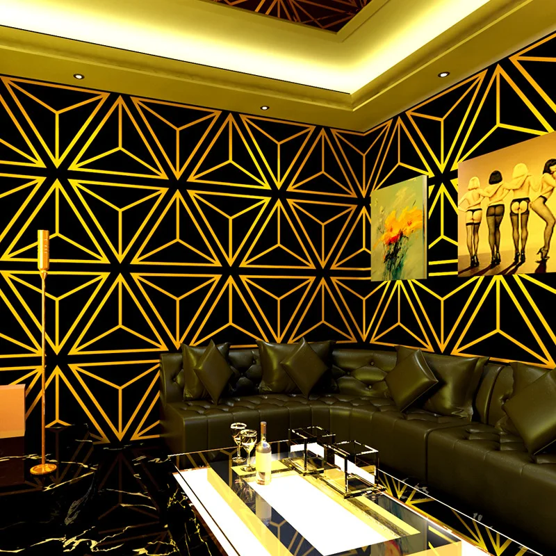 KTV Wallpaper 3D Reflective Bar Shiny Grid Geometric Pattern Theme Room Background Wall Decor
