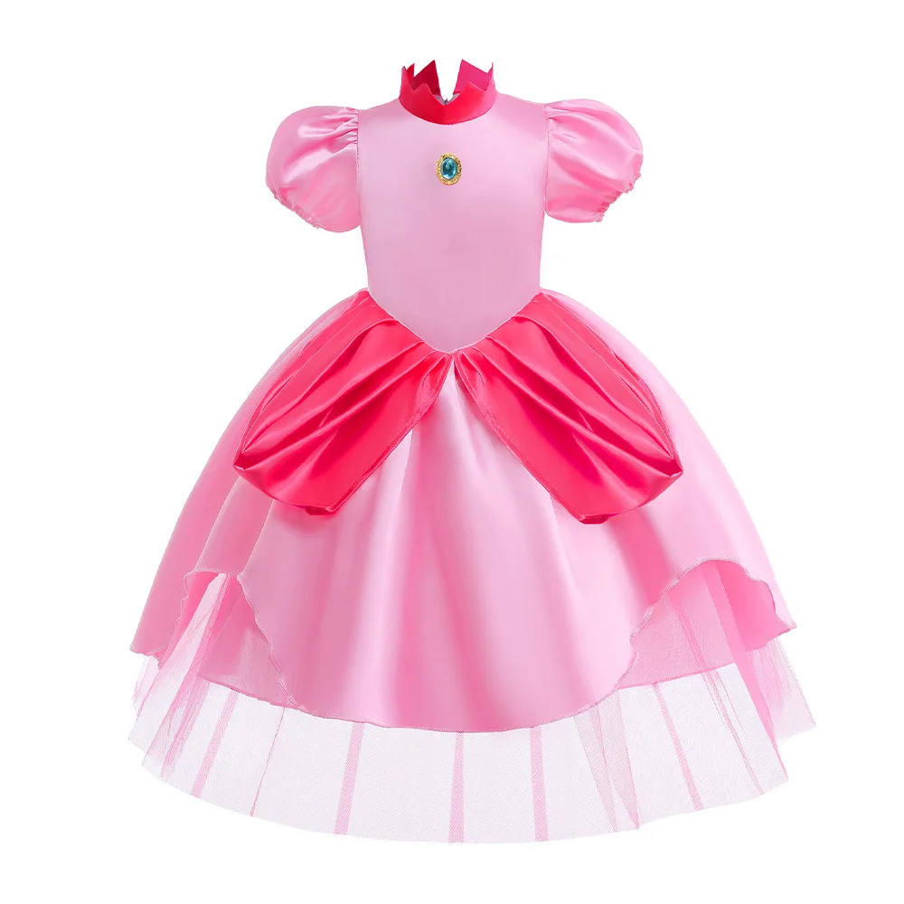 Pfirsich Prinzessin Cosplay Mädchen Kostüm Cartoon Film Rollenspiel Party Kleider für Kinder rosa Kleider Karneval Geburtstag Outfits