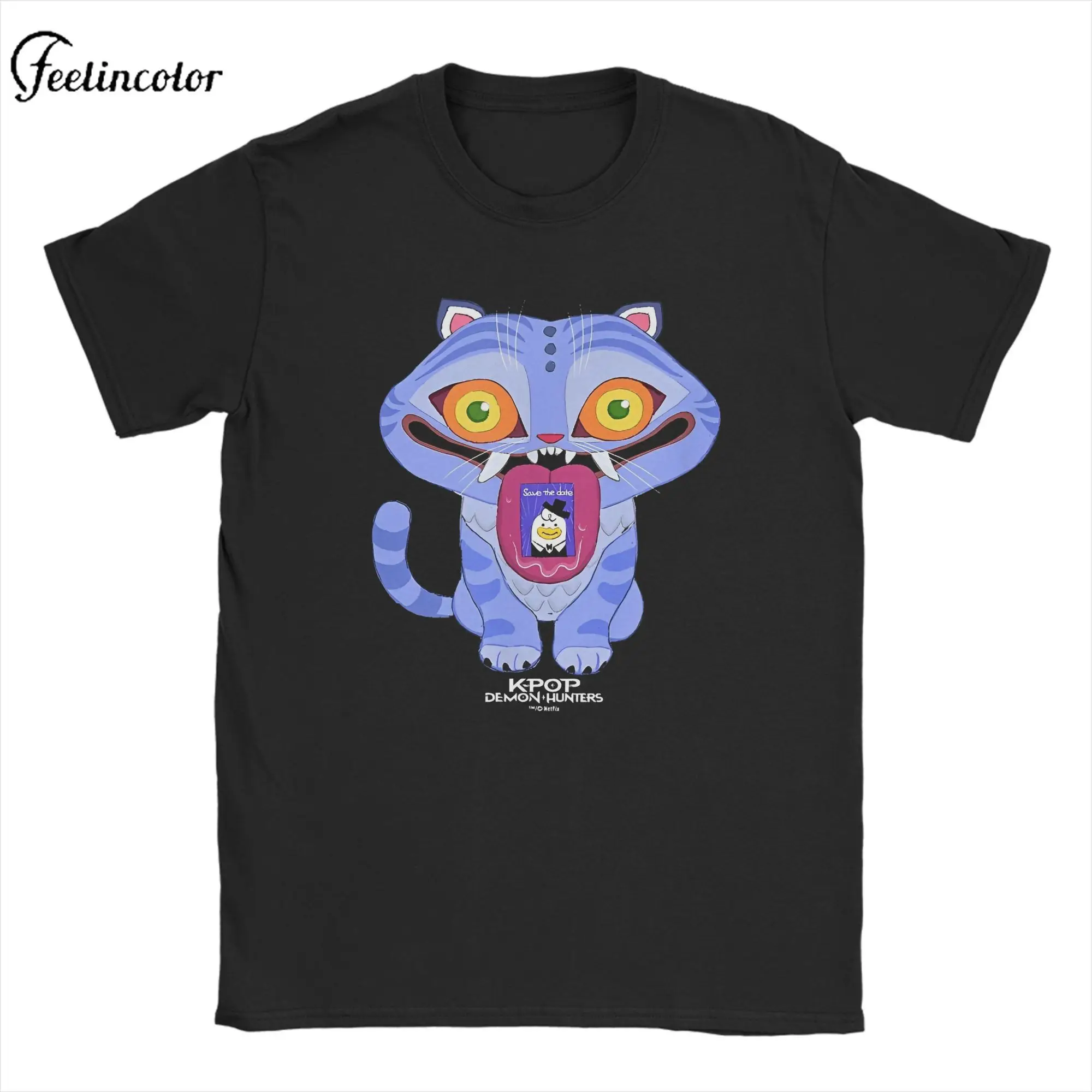 

KPop Demon Hunters Cat Graphic Tshirt Woman Man Summer Black Short Sleeve Tee Couple Casual Top Streetwear Y2K Harajuku Clothing