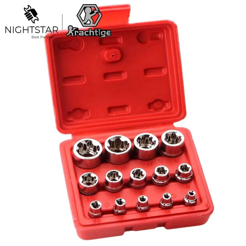 14 szt. E Torx gwiazda żeńskie końcówki wkrętaków zestaw kluczy nasadowych 1/2 "3/8" 1/4 "narzędzie do naprawy napędu E4 - E24