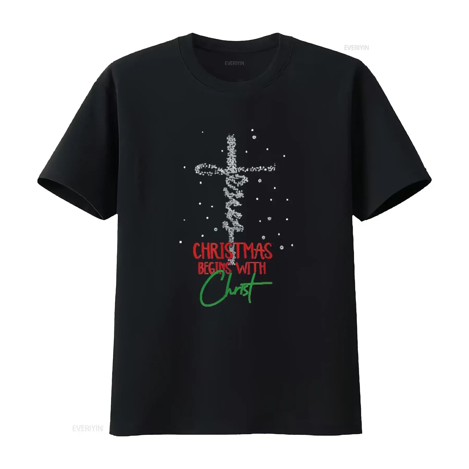 Christmas Begins With Christ Snowman Christian Religious Womens T Shirt Black XL vintage Washed Stretched homme Soft Stylish