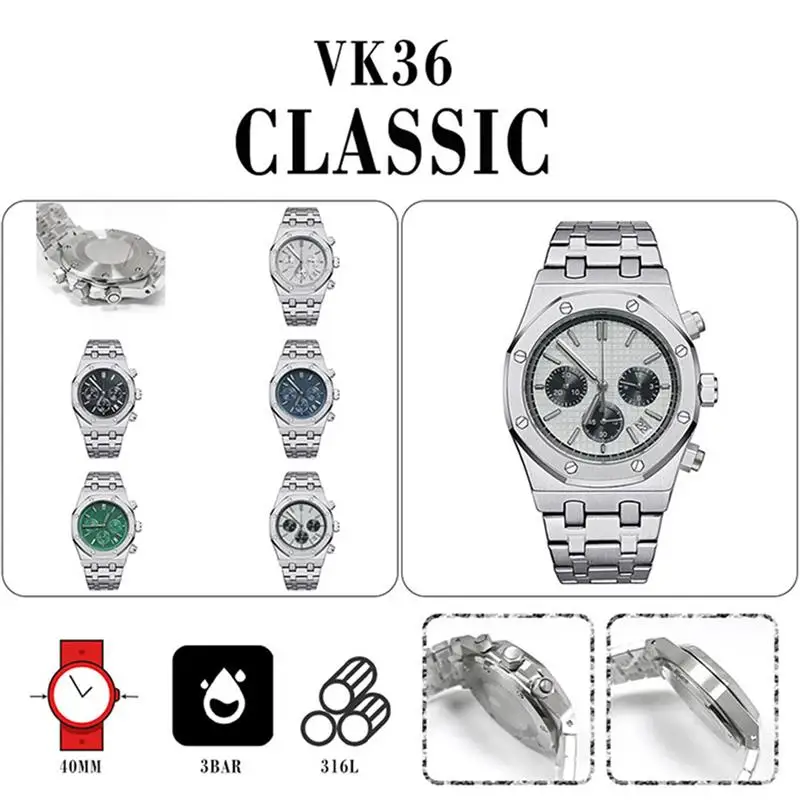 

Top 1 PCS High Quality Modified Watch Quartz Men's Chronograph 41MM Stainless Steel Case Strap With VK63 Movement 2022 NEW