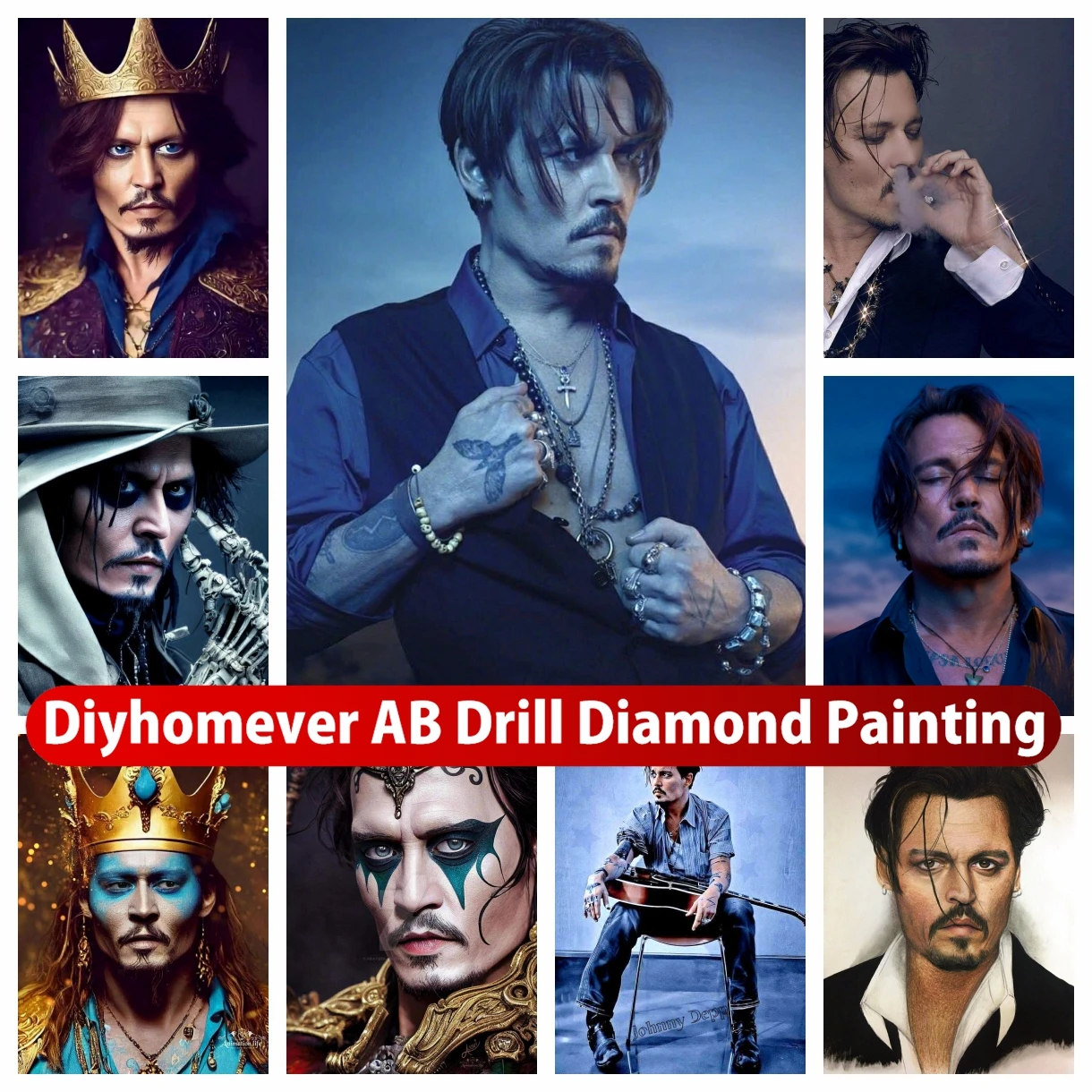 Famous Movie Actor Johnny Depp 5D DIY AB Diamond Painting Full Square Round Drill Art Mosaic Cross Stitch Rhinestones Room Decor