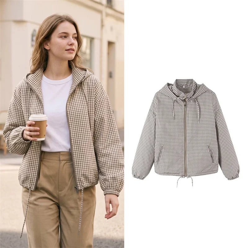 Guobioziy Guobioziy Women's Jacket 2026 Autumn/Winter New Casual Fashion Plaid Long Sleeve Hooded Padded Checkered Coat - Aliexpress Deal