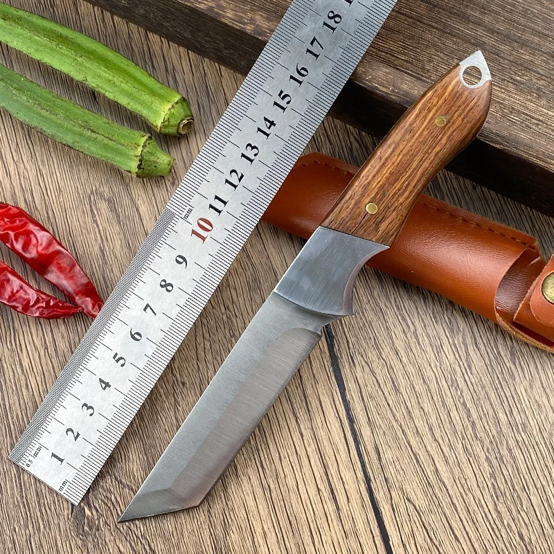 

Y-START 4CR12MOV Blade Red sandalwood Handle Artificial leather scabbard Survival Hunting Knife-NS1012