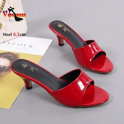 Summer Party tacchi alti sottili stile elegante pantofole da 6.5CM per donna 2024 nuovi sandali in tinta unita scarpe da donna quotidiane di grandi dimensioni